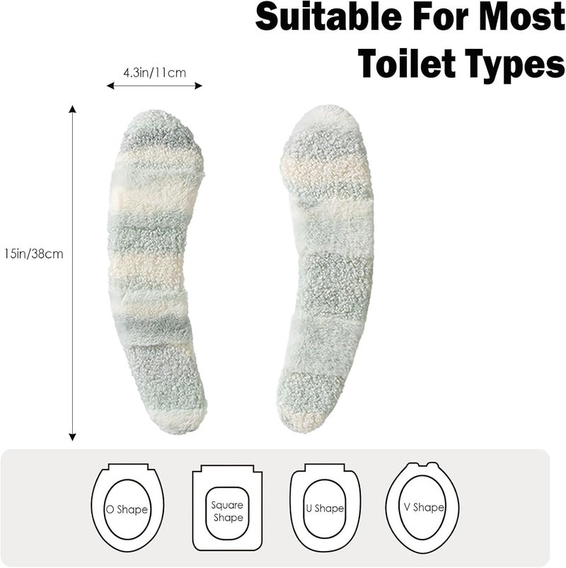 Iensen Thick and Warm Plush Toilet Seat Cover – Washable, Reusable Cushion with TPR Adhesive & Parallel Stripe Design for Comfort & Insulation (Green) - Image 2
